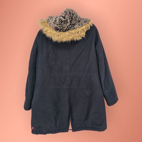 Levi's Black Arctic Cloth Parka Hooded Jacket w/ Hood Faux Fur Medium - Picture 3 of 13